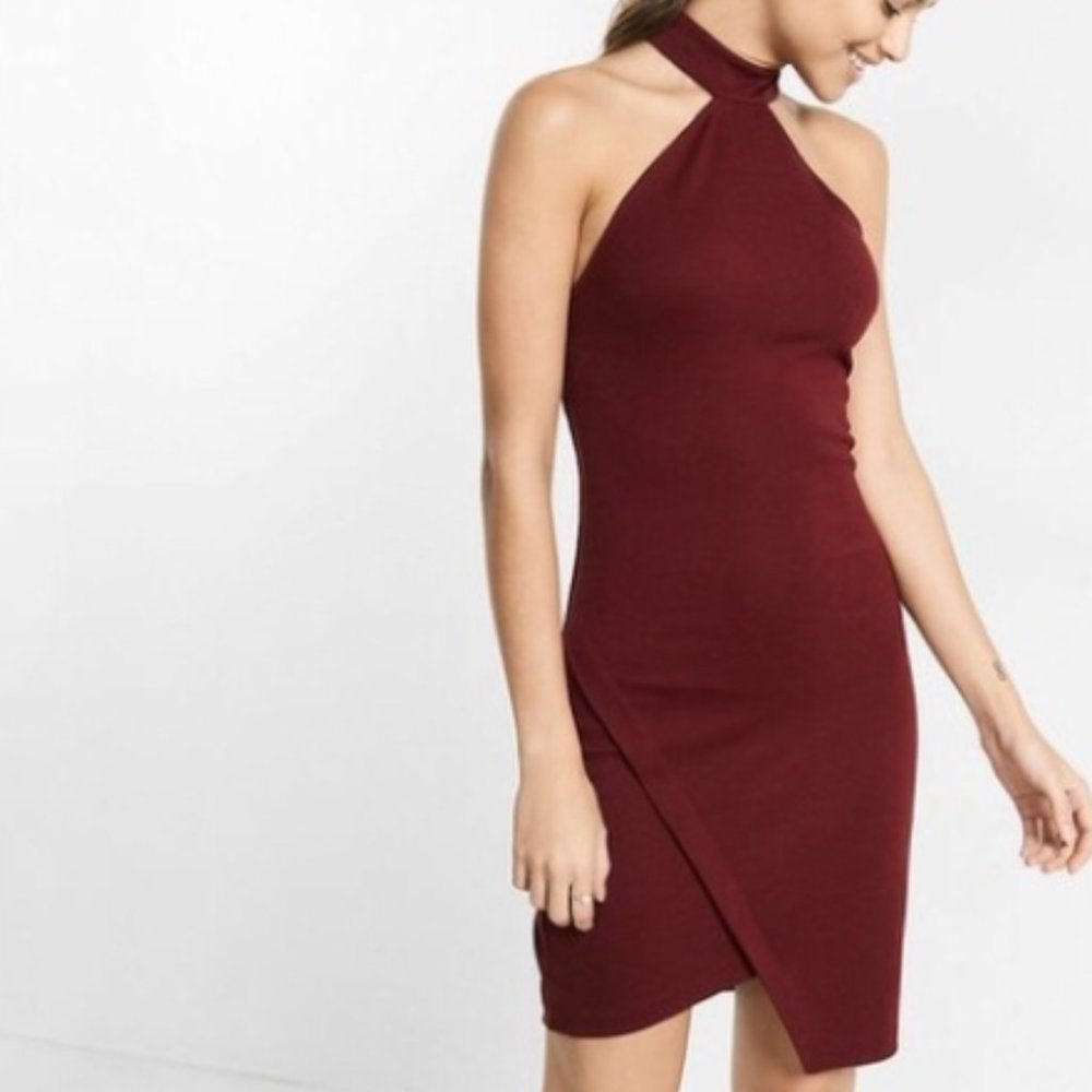 EXPRESS HIGH NECK ASYMMETRICAL CUTAWAY DRESS